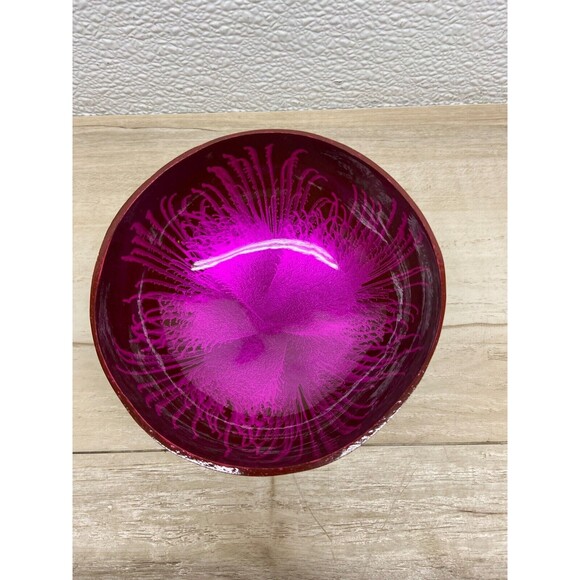 Coconut Shell Bowl Pink Splash Handmade And Painted - Picture 1 of 5
